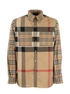 BURBERRY PATCHWORK CHECK STRETCH COTTON SHIRT TISFORD ARC. BEIGE,11474838