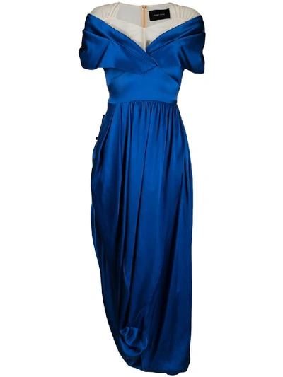 Simone Rocha Asymmetrical Off-shoulder Silk Dress In Blue