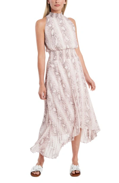 1.state Snakeskin Print Pleated Halter Neck Handkerchief Hem Dress In Baldstcombo