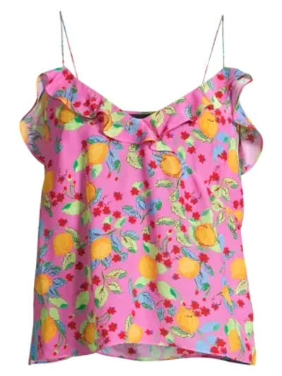Saloni Ani Printed Spaghetti-strap Ruffle Cami In Pink Multi