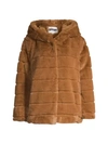 Apparis Goldie Hooded Faux-fur Coat In Camel