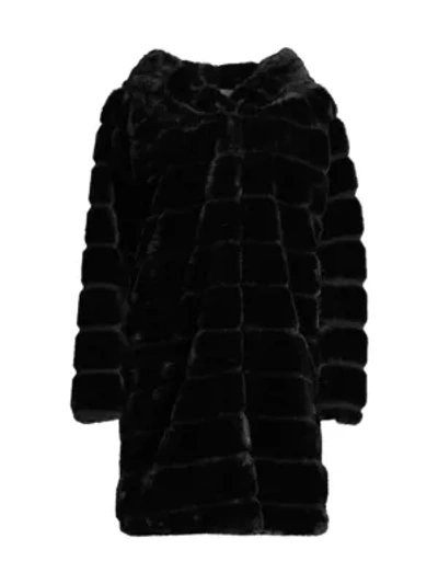 Apparis Celina Hooded Longline Faux-fur Coat In Noir