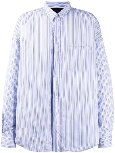 Juunj Striped Patch Pocket Shirt Jacket In Blue