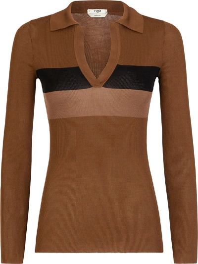 Fendi Knitted Polo Top In Brown