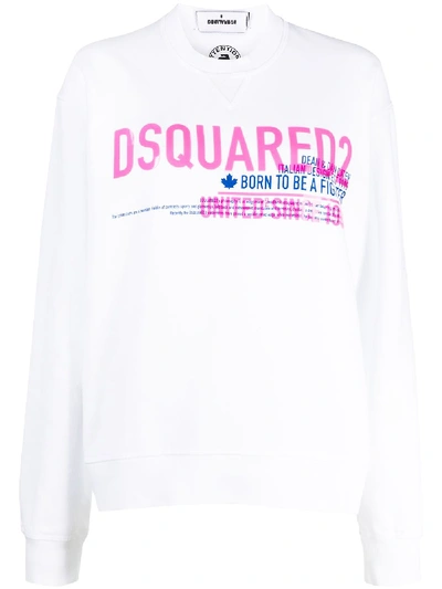 Dsquared2 Logo Print Cotton Sweatshirt In White