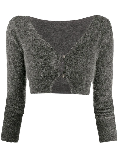 Jacquemus Alzou Cropped Mohair-blend Cardigan In Dark Gray