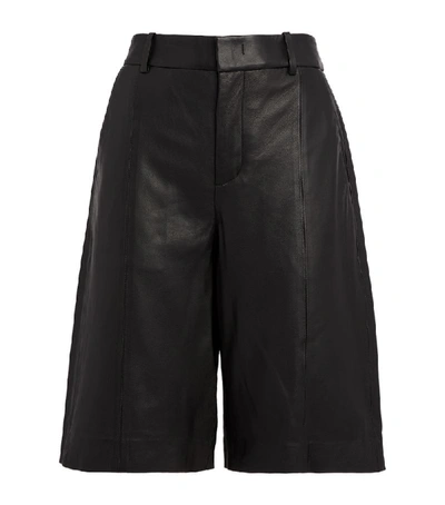 Vince High-rise Leather Bermuda Shorts In Black