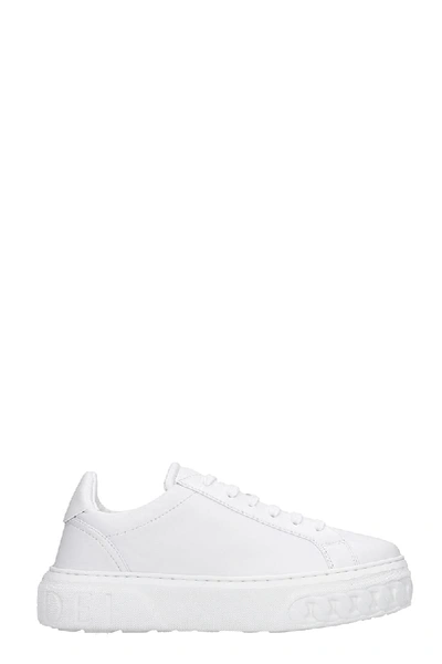 Casadei 40mm Leather Lace-up Sneakers In White