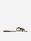 Saint Laurent Nu Pieds Flat Metallic Calf Leather Slide Sandals