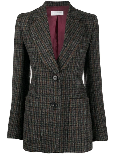 Victoria Beckham Single Breasted Houndstooth Jacket In Grey Multi