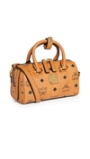 Mcm Essential Visetos Original Boston 18 Bag In Cognac