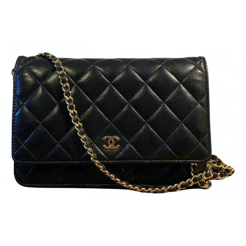 Pre-Owned Chanel Wallet On Chain Black Leather Handbag | ModeSens
