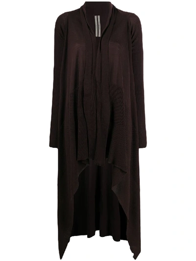 Rick Owens Asymmetric Hem Cardigan In Brown