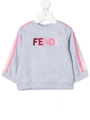 Fendi Grey Sweatshirt For Babygirl With Multicolor Logo In Grey
