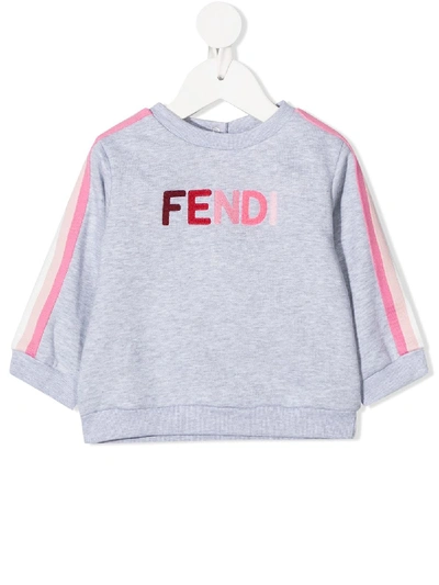 Fendi Grey Sweatshirt For Babygirl With Multicolor Logo In Gray