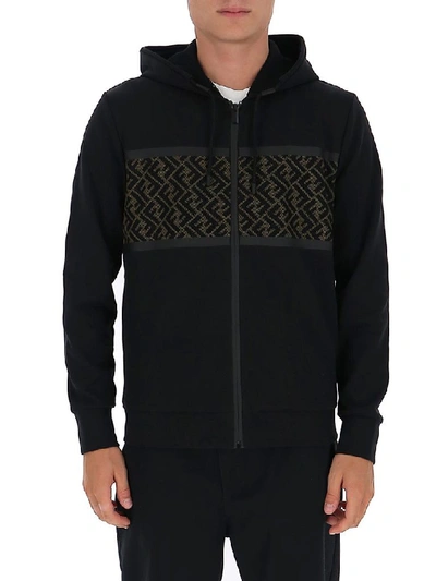 Fendi Ff Panel Zipped Hoodie In Black