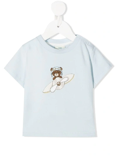 Fendi Babies' Teddy Bear 印花t恤 In Blue
