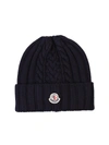 Moncler Berretto Cable Knit Beanie In Navy