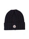 MONCLER MONCLER LOGO PATCH CABLE KNIT BEANIE