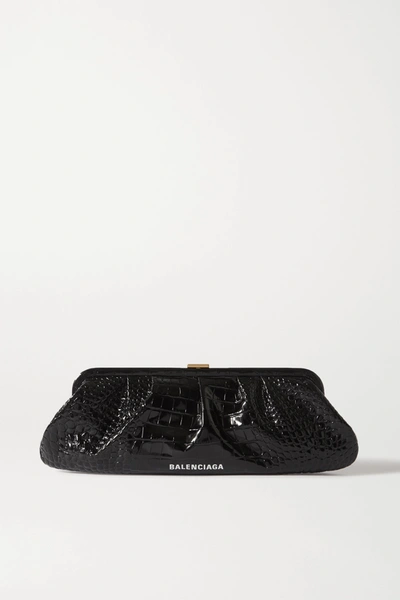 Balenciaga Cloud Xl Printed Croc-effect Leather Clutch In Black