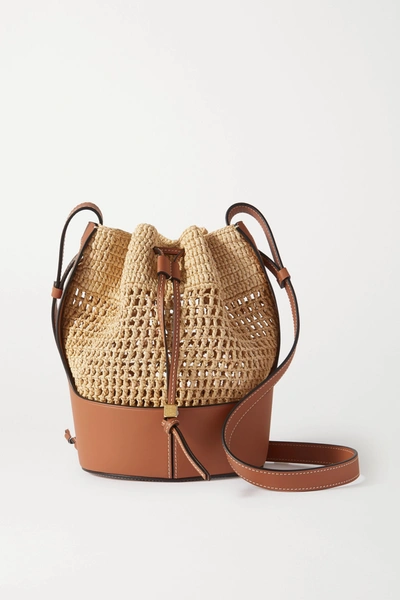 Loewe Balloon Small Leather And Raffia Bucket Bag In Brown,beige