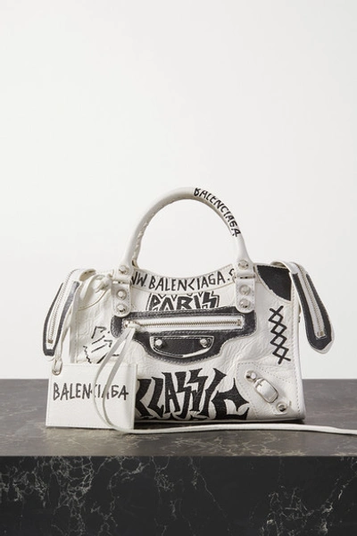 Balenciaga Classic City Mini Printed Textured-leather Tote In White