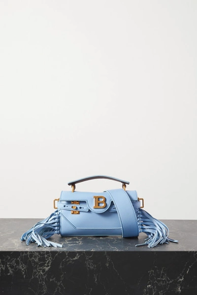 Balmain B-buzz 19 Small Fringed Leather Shoulder Bag In Blue