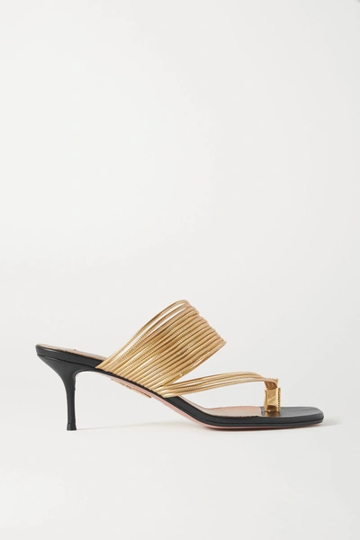 Aquazzura Sunny 60 Leather-trimmed Sandals In Black Gold