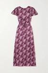 THE VAMPIRE'S WIFE BELTED FLORAL-PRINT SILK-SATIN MAXI DRESS
