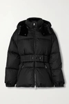 MONCLER TIAC BELTED VELVET-TRIMMED QUILTED SHELL DOWN JACKET