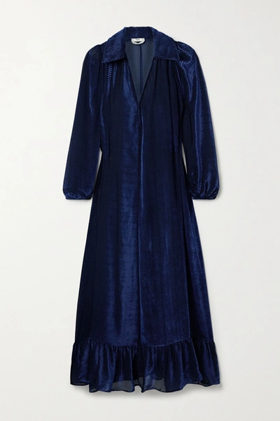 Fendi Ruffled Devoré-velvet Midi Dress In Blue