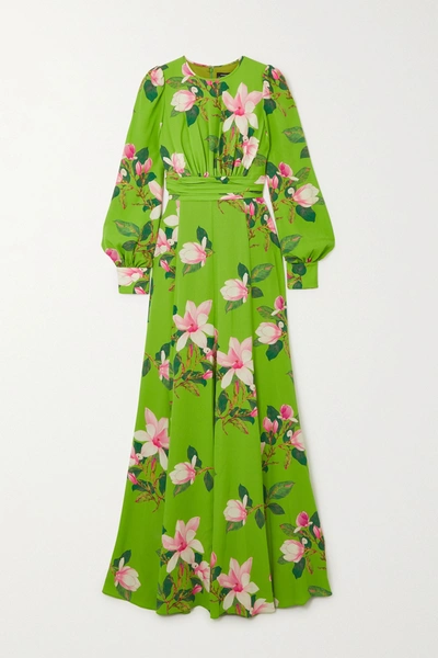 Andrew Gn Floral-print Silk-crepe Gown In Green