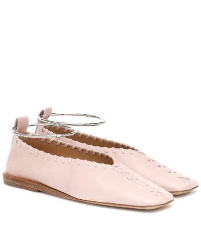 Jil Sander Whipstitch-detail Ankle-bracelet Ballerina Shoes In Pink