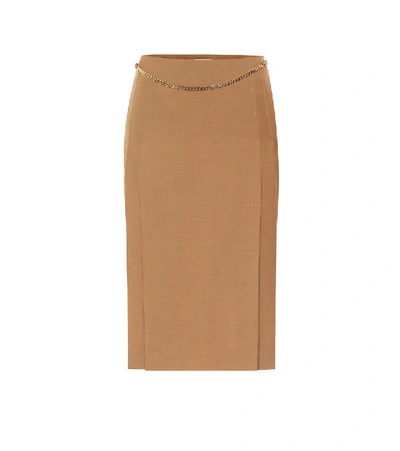 Victoria Beckham Belted Pleated Wool High-rise Skirt In Brown