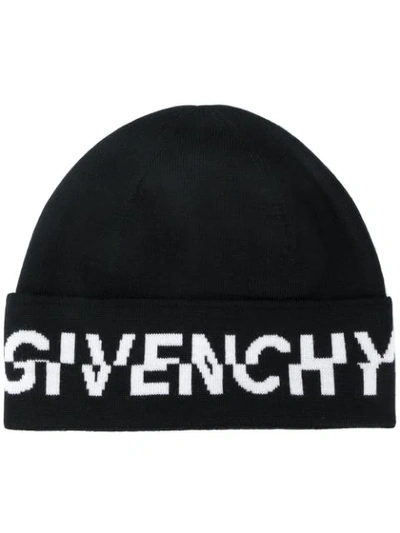 Givenchy Logo提花罗纹套头帽 In Black