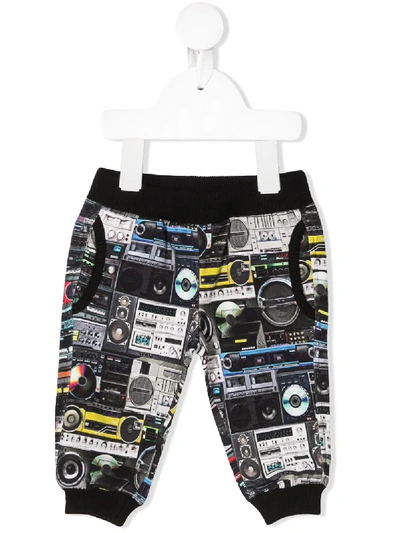 Moschino Babies' Boombox Print Logo Patch Tracksuit Bottoms In Blue