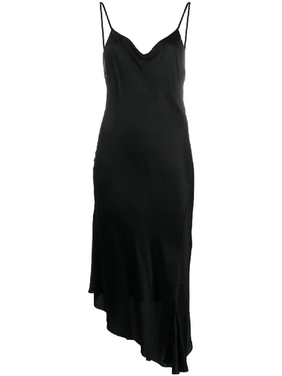Ann Demeulemeester Asymmetric Satin Slip Dress In Black