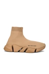 Balenciaga Speed 2.0 Recycled Knit Sneakers With Bicolor Sole In Beige