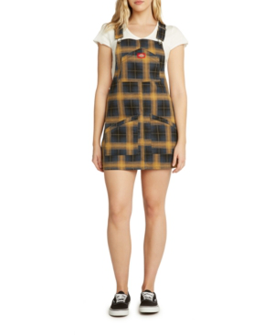 plaid overall mini dress