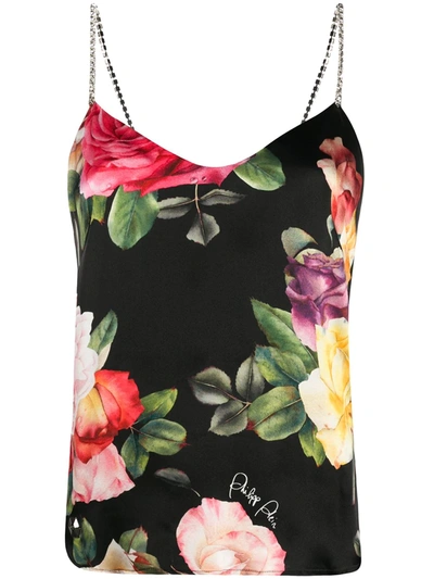 PHILIPP PLEIN HOLIDAY FLOWERS PRINT SILK VEST TOP