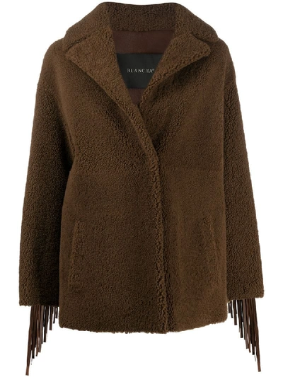 Blancha Fringed Single Breasted Coat In Brown