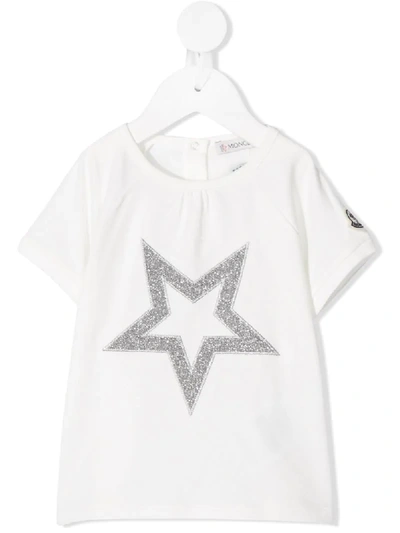 Moncler Babies' White T-shirt With Frontal Star Embroidery In Panna