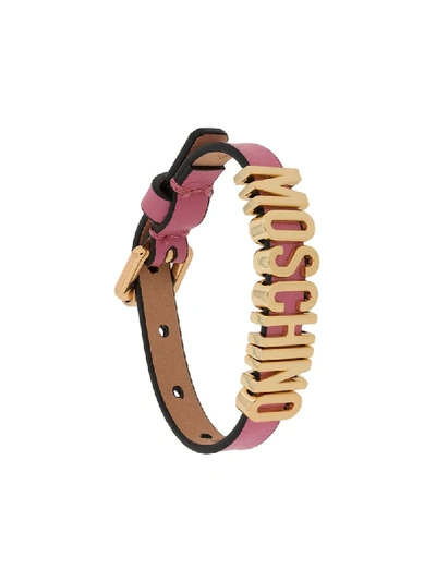 Moschino Adjustable Logo Plaque Bracelet In Pink