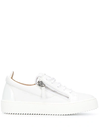 Giuseppe Zanotti London Patent-leather Sneakers In White