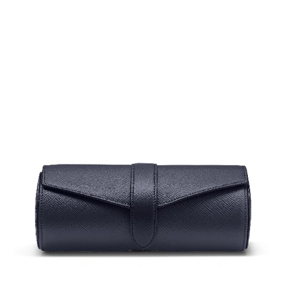 Smythson Panama Watch And Jewellery Roll In Navy