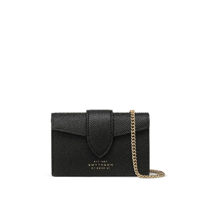 Smythson Card Case With Chain In Panama In Black