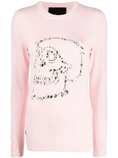 Philipp Plein Look At Me Skull Embellished Jumper In Pink