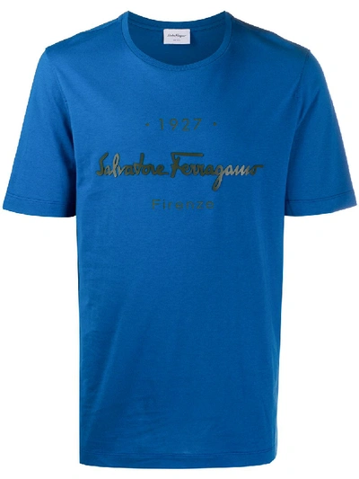 Ferragamo Cotton Logo Print T-shirt In Blue