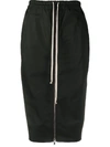 RICK OWENS DRAWSTRING ZIPPED PENCIL SKIRT