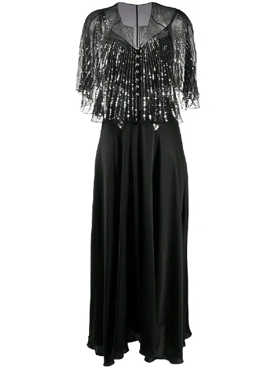 Paco Rabanne Cape-effect Sequin-embellished Tulle And Silk-satin Maxi Dress In Black